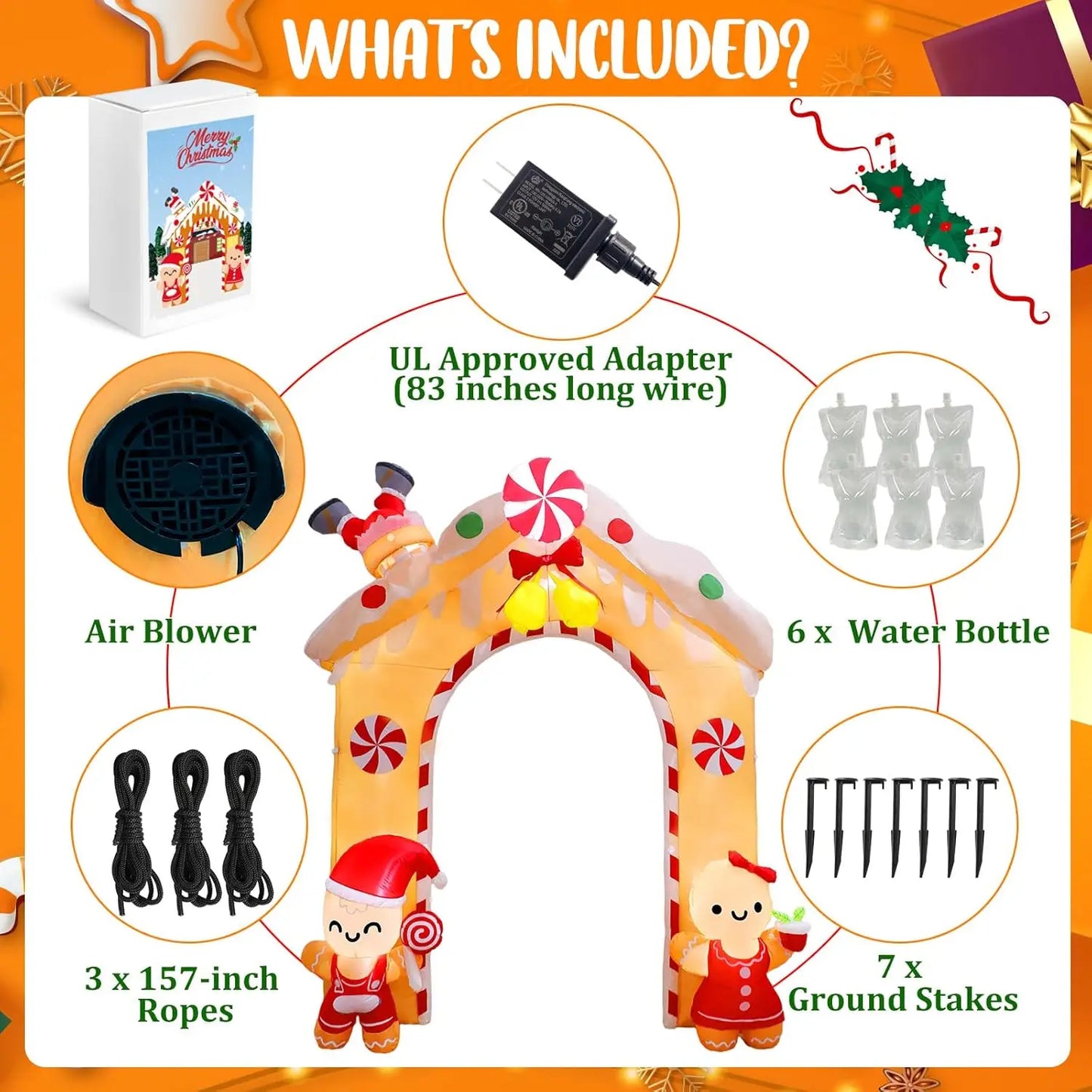 10FT Gingerbread Man Inflatable Archway with LED Lights, Christmas Yard Decoration for Outdoor Parties