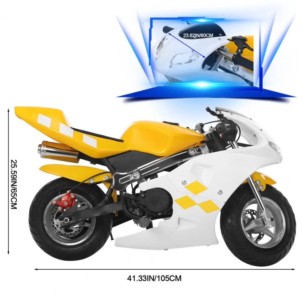 49cc 2 Stroke Pocket Bike, Mini Motorcycle for Kids, Gas Pocket Motorbike with Strong Dual Brake, Racing Max Speed 20Mph