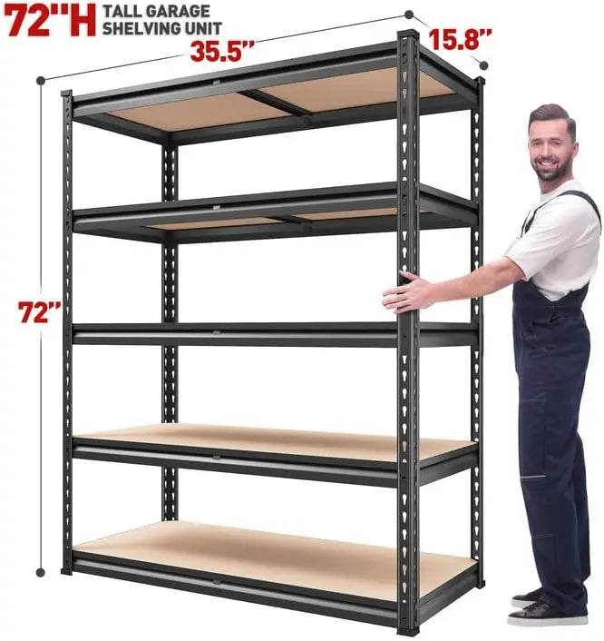 REIBII 2000LBS 72"H Garage Shelving, 5-Tier Heavy Duty Metal Shelves, 35.5"W x 15.8"D