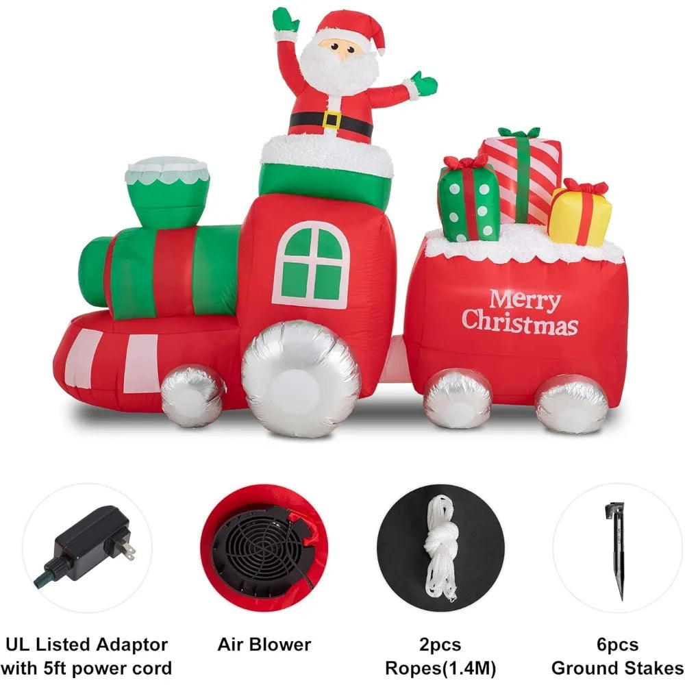 Christmas 8FT Santa Claus on Pick Up Train Built-in LED Xmas Holiday Inflatable Decor Yard