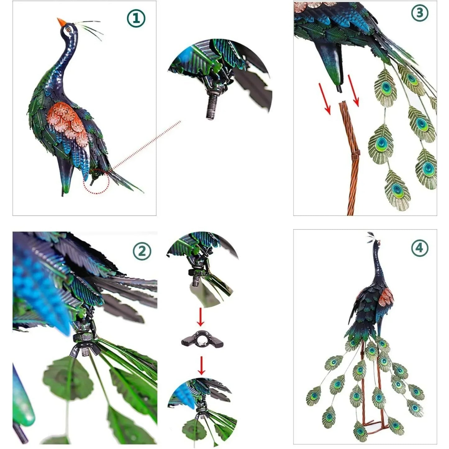 US  Outdoor Statues, Metal Peacock Decor for Outside, Garden Art Sculptures StandingPatio Yard Lawn Home - Eclectic Goods Galore