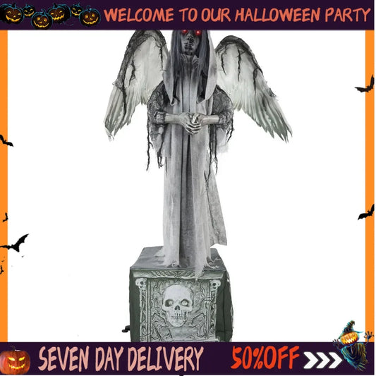 Lifesize Animatronic Scary Haunted Angel Statue with Touch Activated Lights and Sound Battery-Operated Indoor or Covered Outdoor - Eclectic Goods Galore