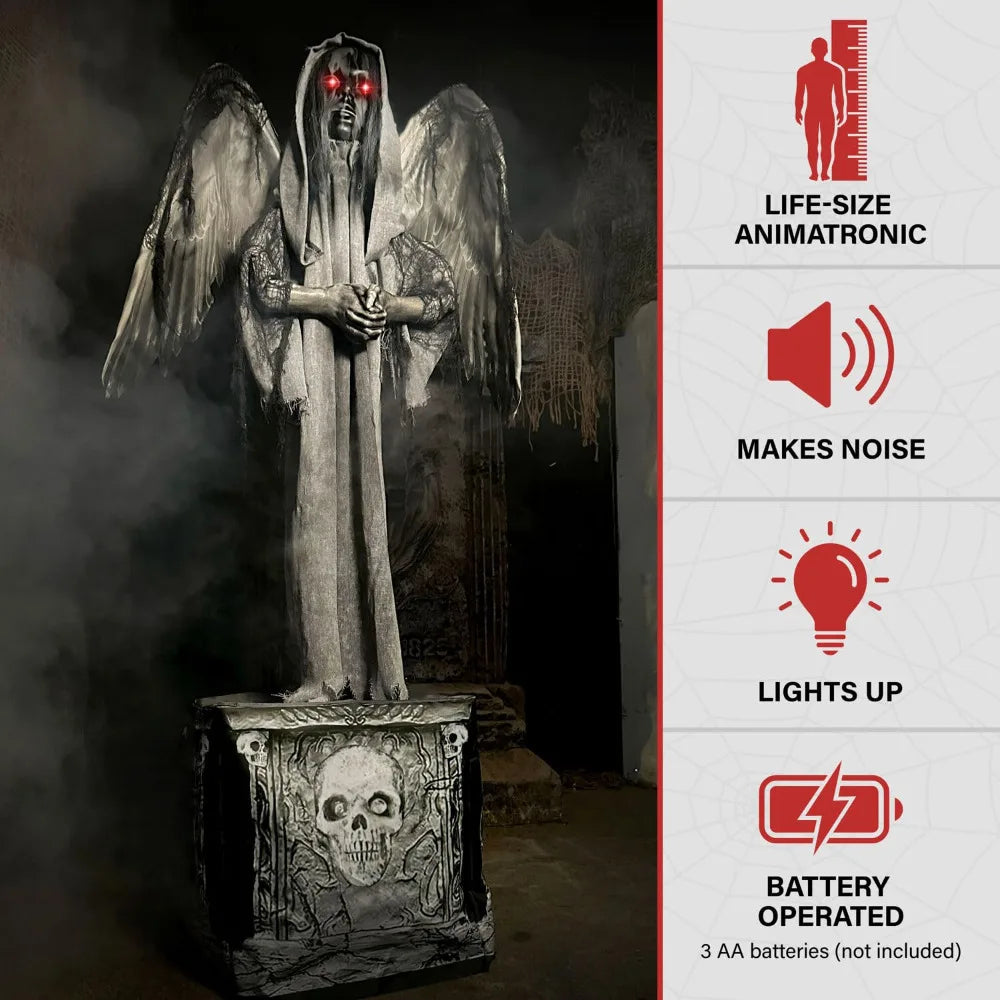 Lifesize Animatronic Scary Haunted Angel Statue with Touch Activated Lights and Sound Battery-Operated Indoor or Covered Outdoor - Eclectic Goods Galore