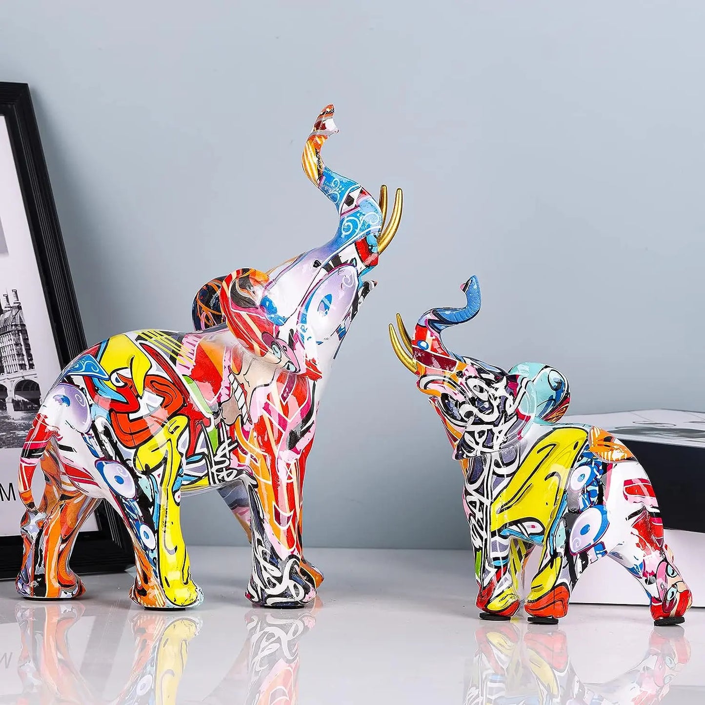 Graffiti Painted Elephant Sculpture Resin Statue Art Creative Crafts Home Decor Accessories Desktop Decorations - Eclectic Goods Galore