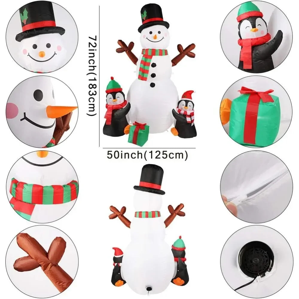 Christmas Inflatables 6ft  Christmas Decorations Outdoor Snowman Penguin Blow Up Yard Decorations