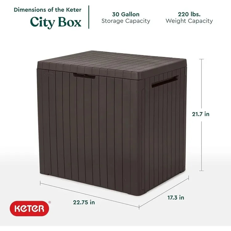 30 Gallon Resin Deck Box for Patio Furniture, Pool Accessories, and Storage for Outdoor Toys, Brown