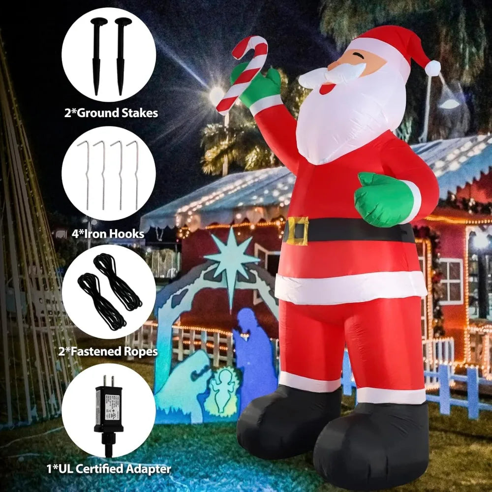 10ft Inflatable Christmas Decorations, Christmas Santa Claus with Candy with LED Light