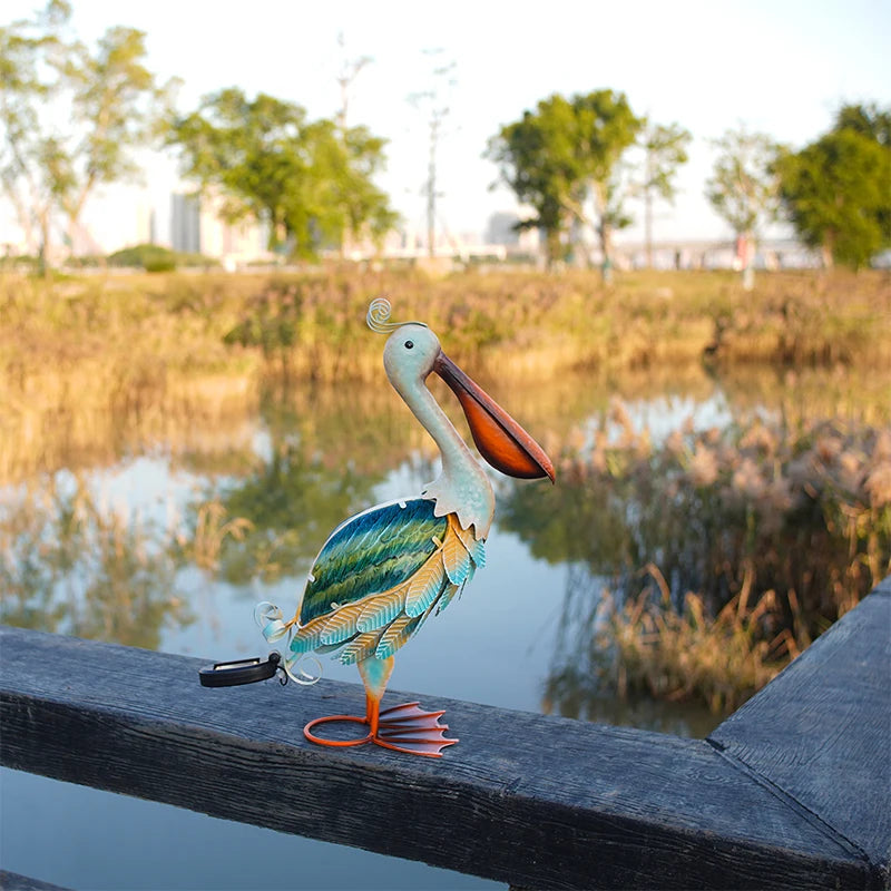 Solar Metal Pelican Garden Sculpture, Glass Statues, Outdoor Decor, Yard Art, Lawn Ornament for Backyard, Porch, Patio Decor - Eclectic Goods Galore