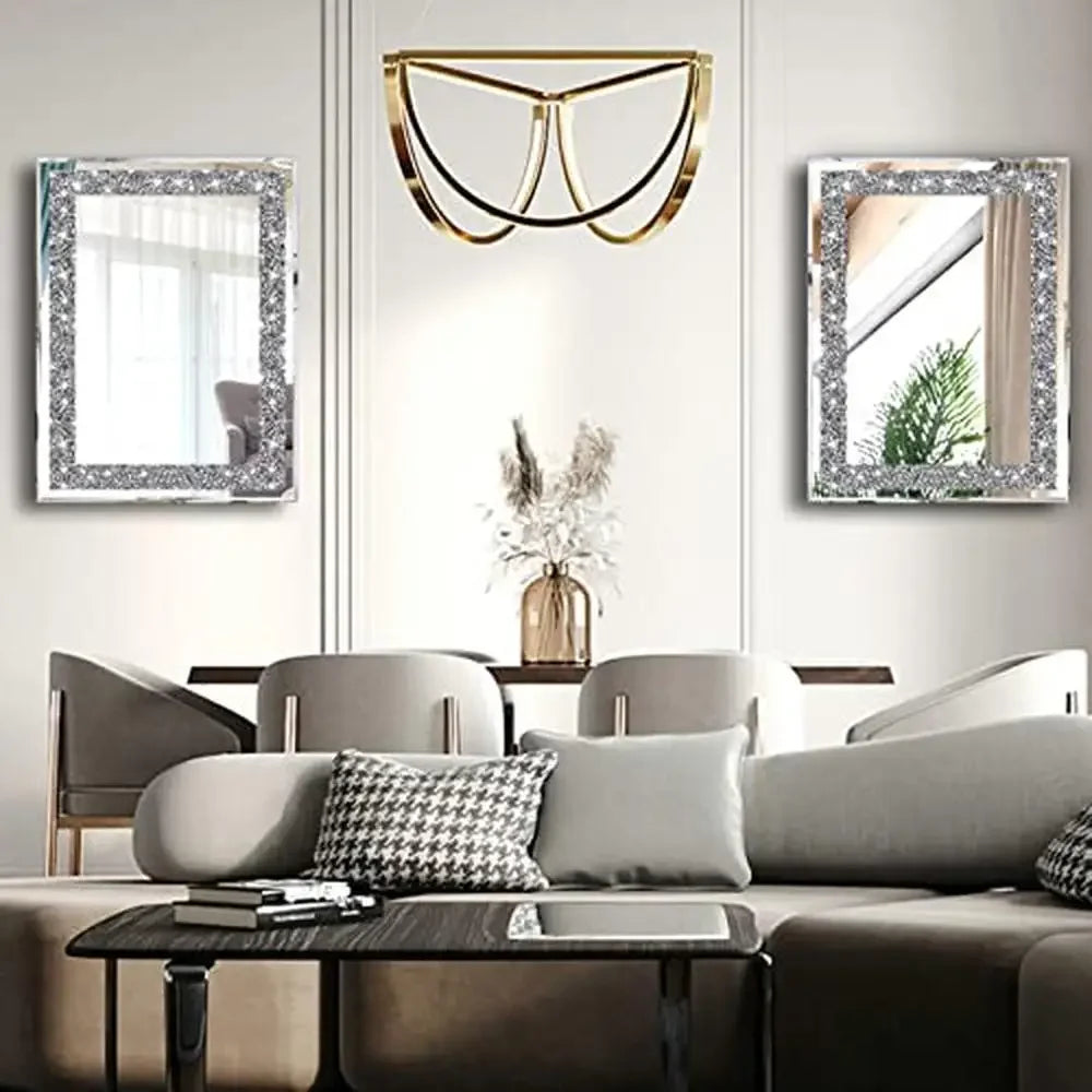 Crystal Decor Wall Mirrors Set Silver Crush Diamond