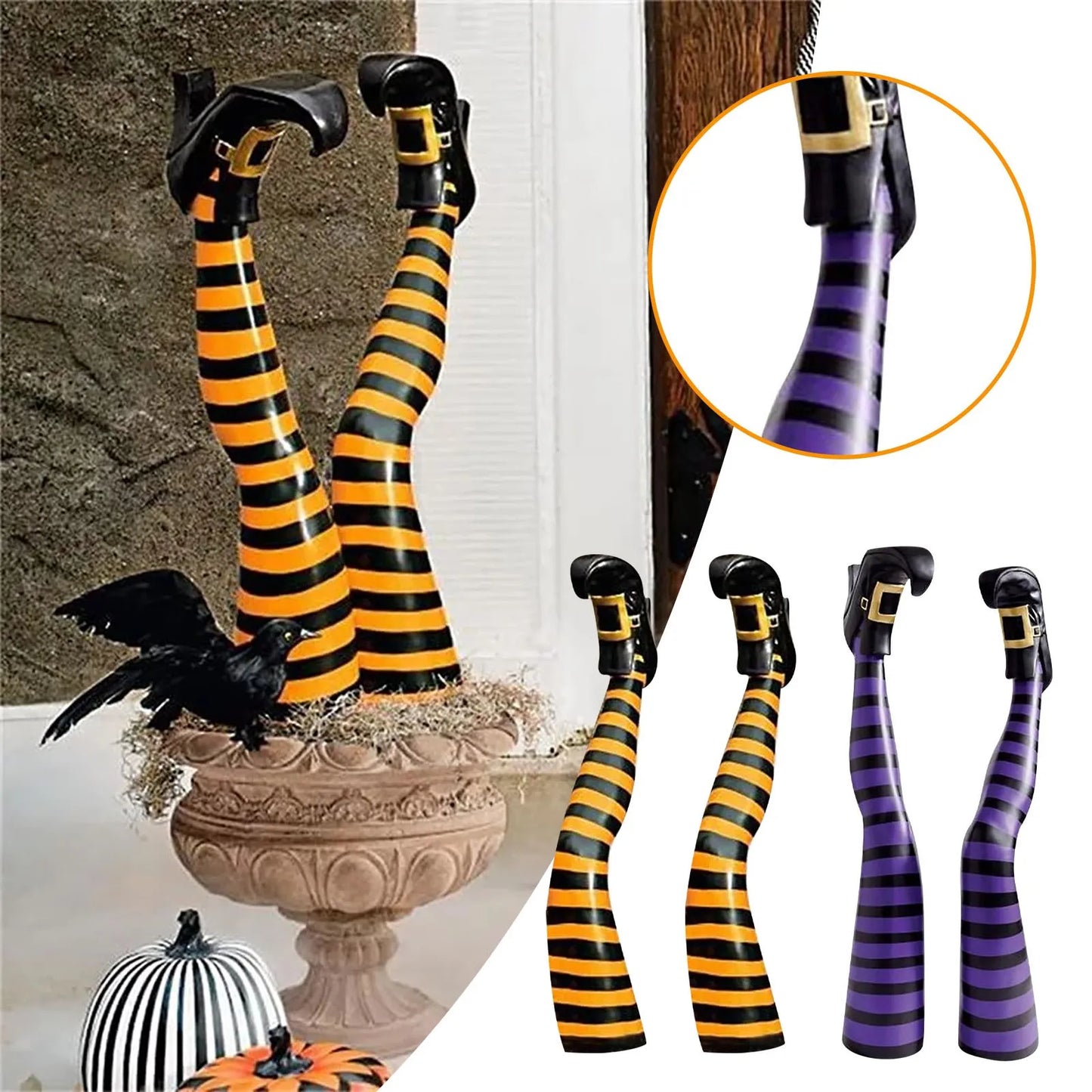 2PCS Halloween Evil Witch Legs Decoration Upside Down Wicked Wizard Feet With Boot Stake Yard Lawn Garden Halloween Decor Props