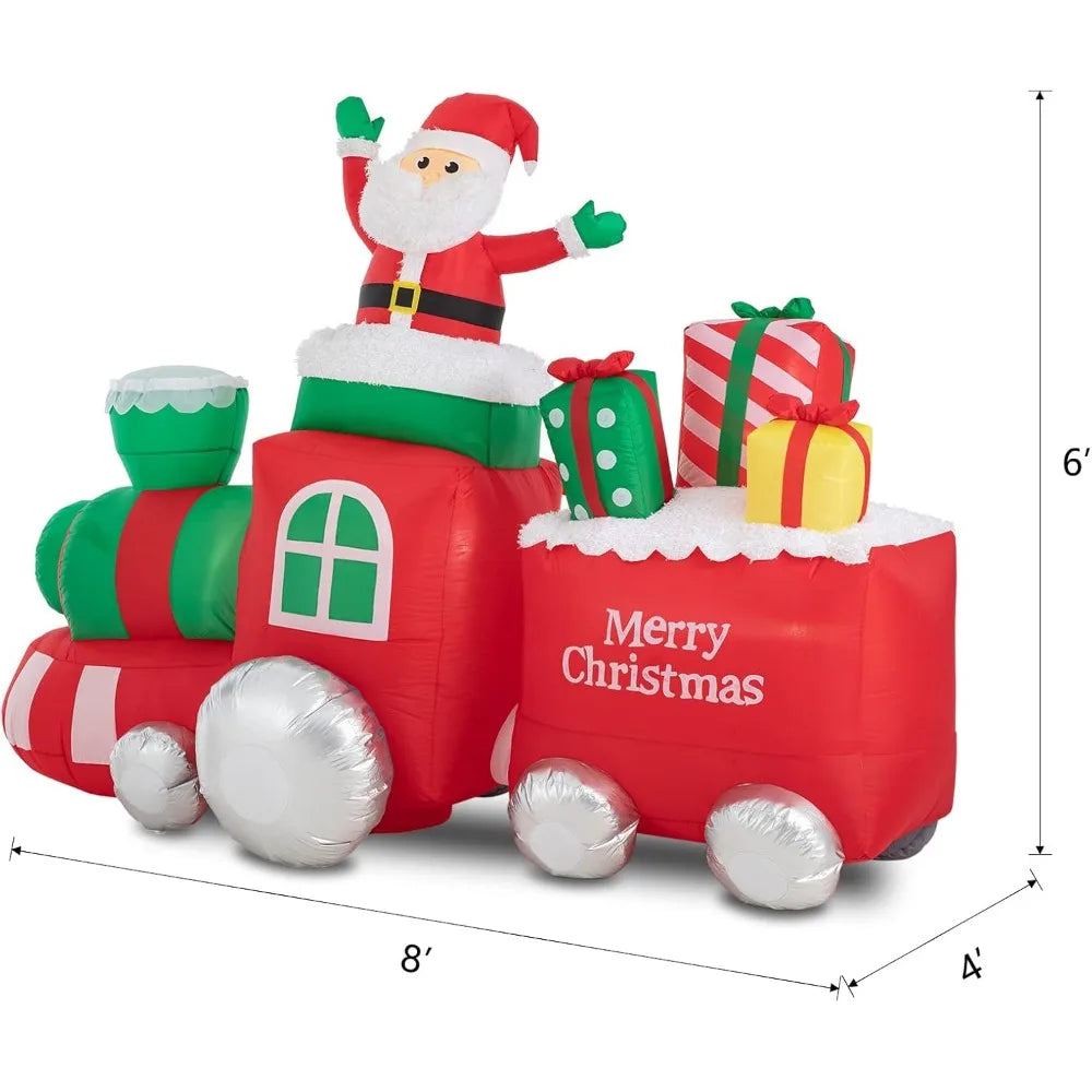 Christmas 8FT Santa Claus on Pick Up Train Built-in LED Xmas Holiday Inflatable Decor Yard