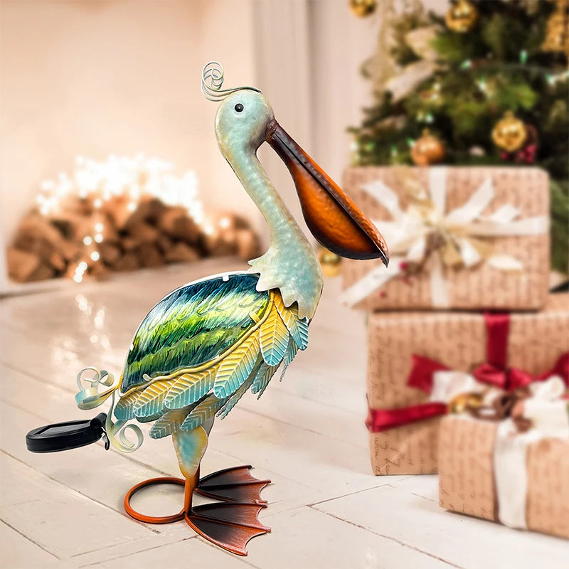 Solar Metal Pelican Garden Sculpture, Glass Statues, Outdoor Decor, Yard Art, Lawn Ornament for Backyard, Porch, Patio Decor - Eclectic Goods Galore