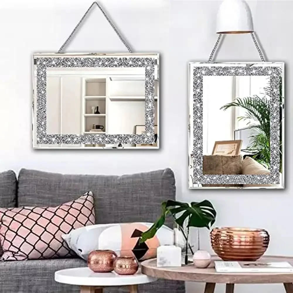 Crystal Decor Wall Mirrors Set Silver Crush Diamond