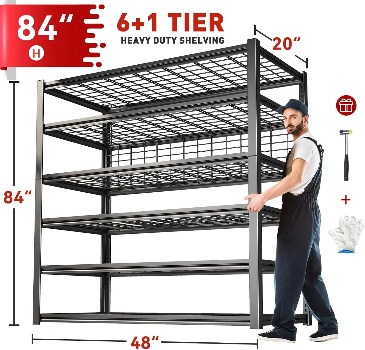 84" H Garage Shelving, 6-Tier Garage Storage Shelves Heavy Duty Shelving Loads 3500LBS, 48" W