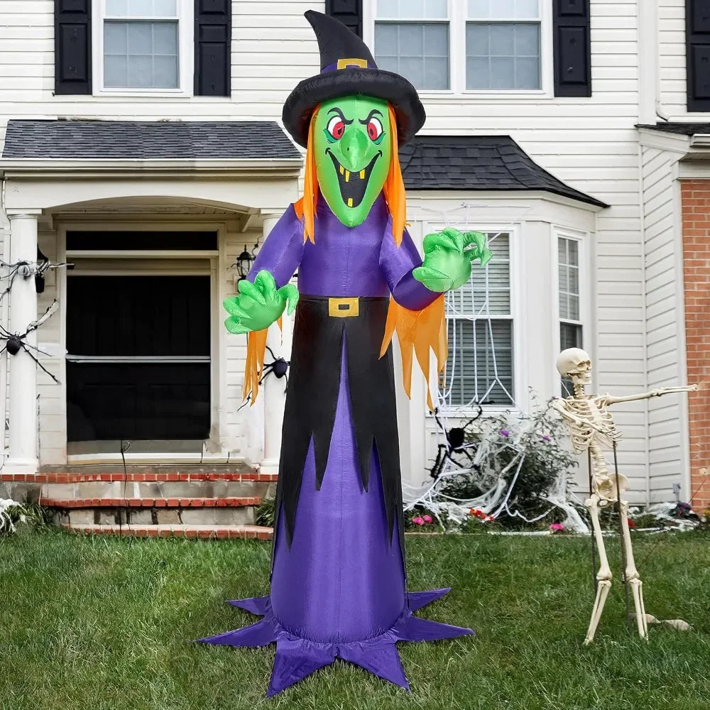 12 FT Giant Halloween Inflatable Witch with Built-in LED Lights, Blow Up Scary Witch for Outdoor Decoration, Halloween Yard - Eclectic Goods Galore