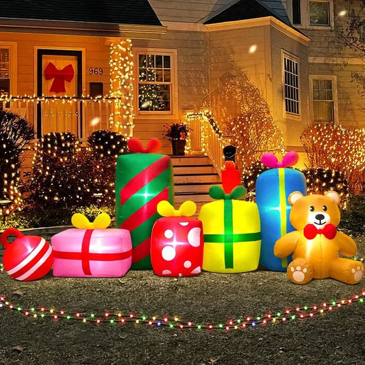 10FT Giant Christmas Inflatables Outdoor Decorations Gift Boxes And Bear,Blow up Yard Decorations