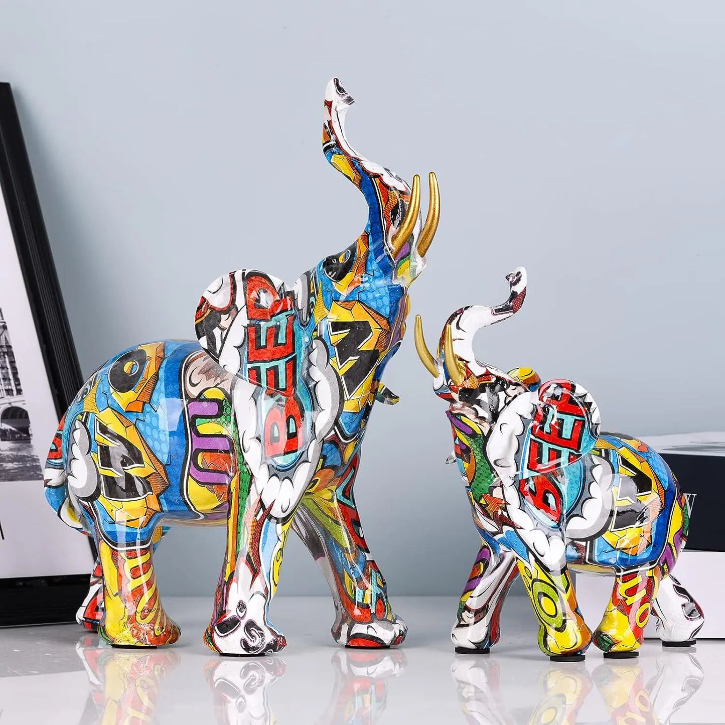 Graffiti Painted Elephant Sculpture Resin Statue Art Creative Crafts Home Decor Accessories Desktop Decorations - Eclectic Goods Galore