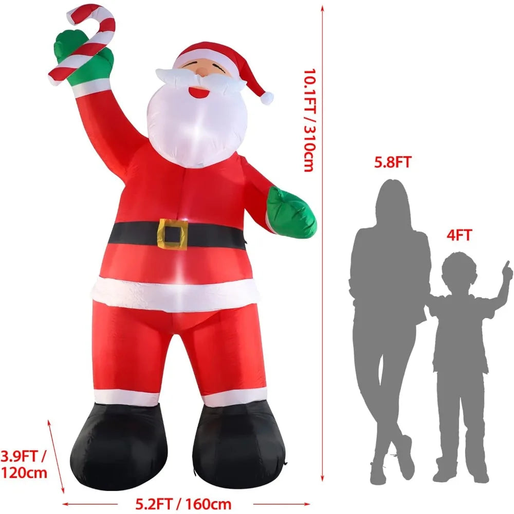 10ft Inflatable Christmas Decorations, Christmas Santa Claus with Candy with LED Light