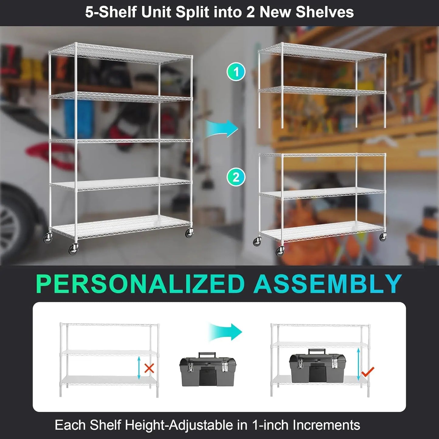 Dolonm 5 Tier Wire Shelving Unit, 7500 Lbs Nsf Storage Shelf, 24""D X 60""W X 82""H, Kitchen Shelf With Liners