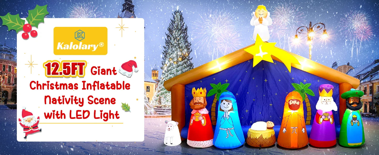 12.5FT Christmas Inflatable Nativity Scene ,Giant Xmas Bethlehem Nativity Scene Inflatable for Holiday Family Christmas Decor