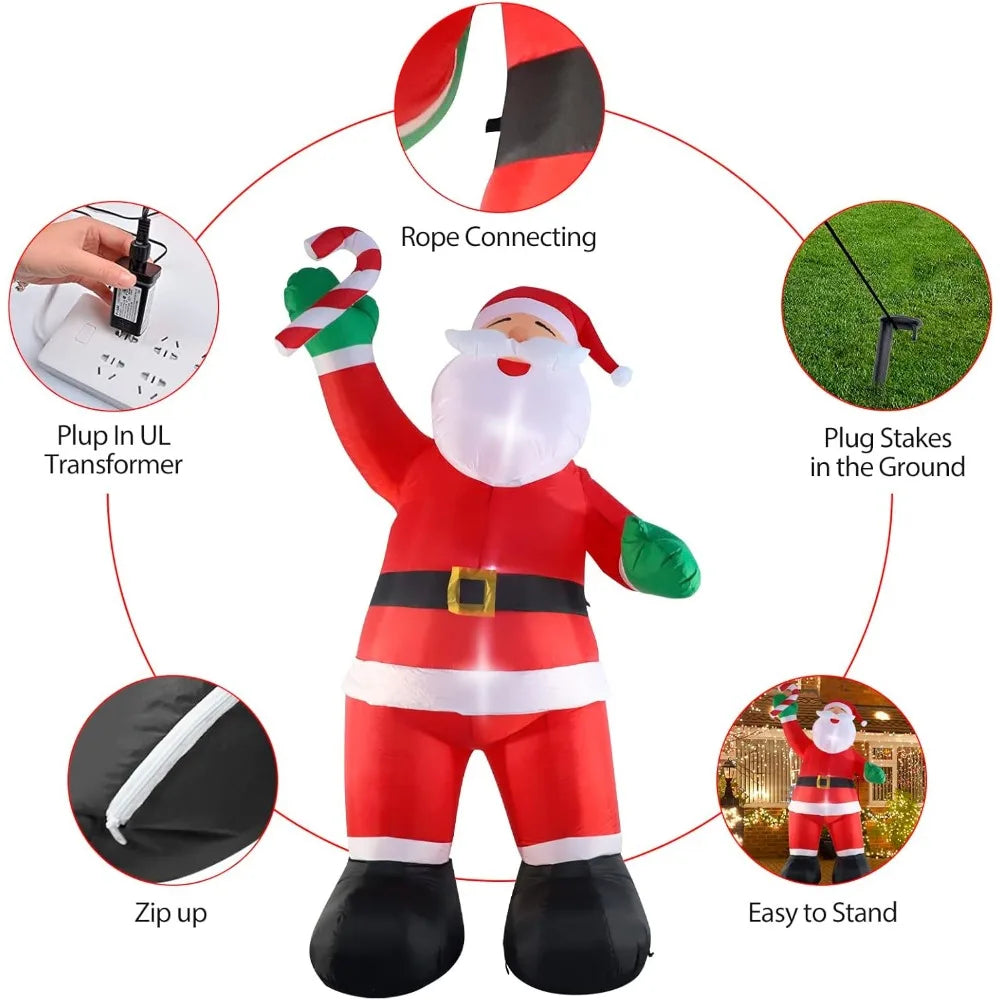 10ft Inflatable Christmas Decorations, Christmas Santa Claus with Candy with LED Light