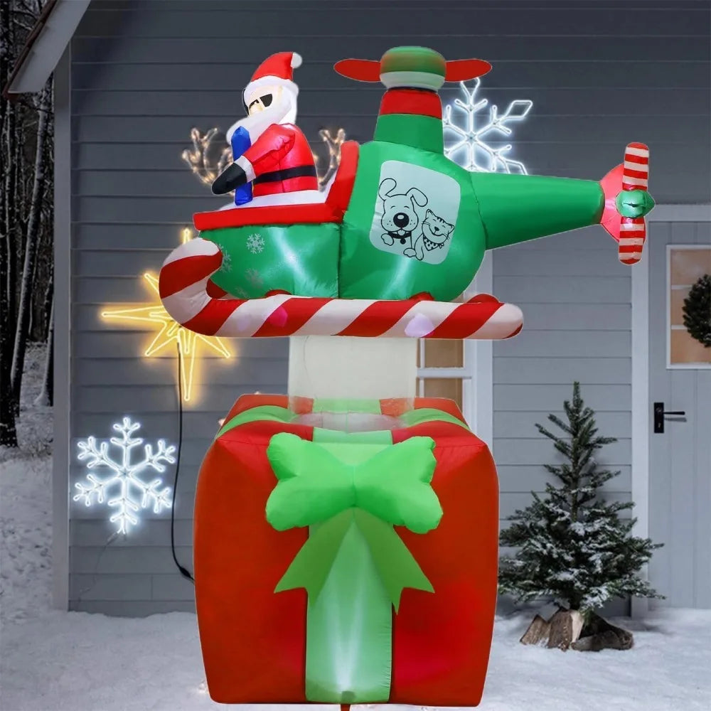 Christmas Inflatables Outdoor Decorations, 6FT Inflatable  Santa Claus with Helicopter on Gift Box