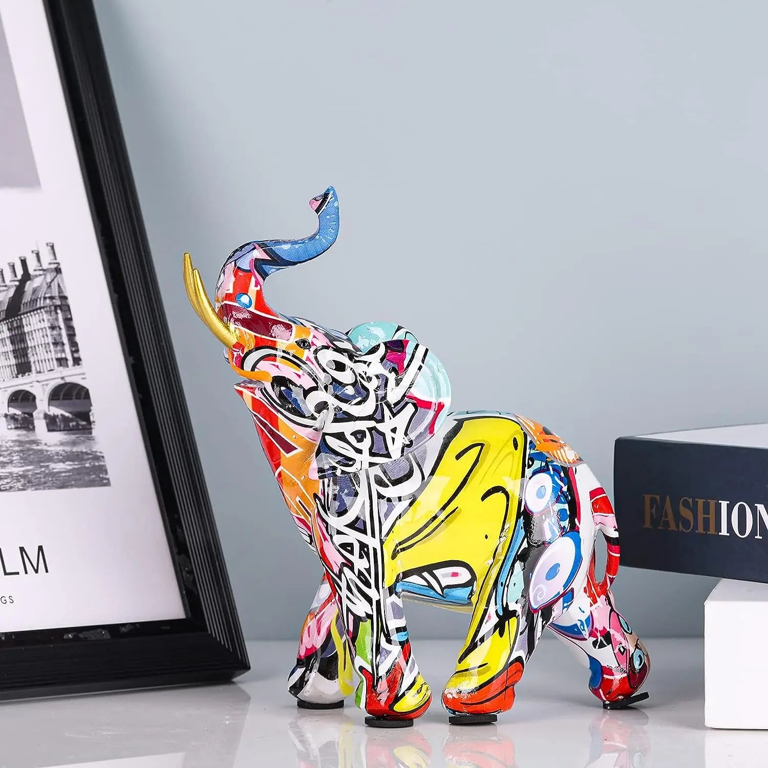 Graffiti Painted Elephant Sculpture Resin Statue Art Creative Crafts Home Decor Accessories Desktop Decorations - Eclectic Goods Galore