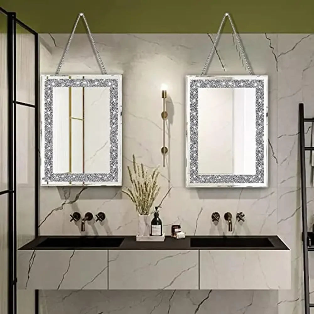 Crystal Decor Wall Mirrors Set Silver Crush Diamond