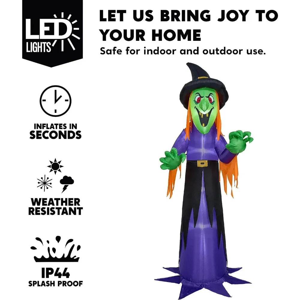 12 FT Giant Halloween Inflatable Witch with Built-in LED Lights, Blow Up Scary Witch for Outdoor Decoration, Halloween Yard - Eclectic Goods Galore