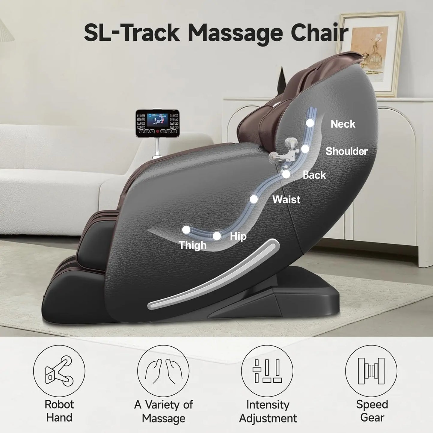 Zero Gravity SL-Track Shiatsu Massage Recliner Chair with APP Control, Brown