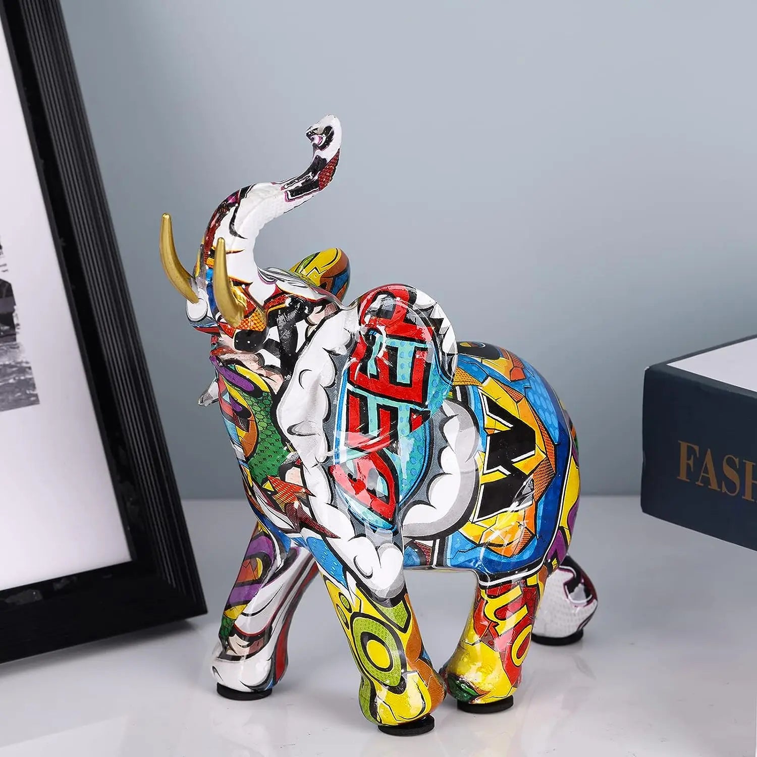 Graffiti Painted Elephant Sculpture Resin Statue Art Creative Crafts Home Decor Accessories Desktop Decorations - Eclectic Goods Galore