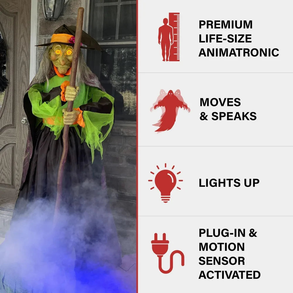 Halloween Outdoor Tall Cauldron Witch Motion-Activated Spooky Halloween Animatronic Plug-in Talking  Prop for Indoor or Covered - Eclectic Goods Galore