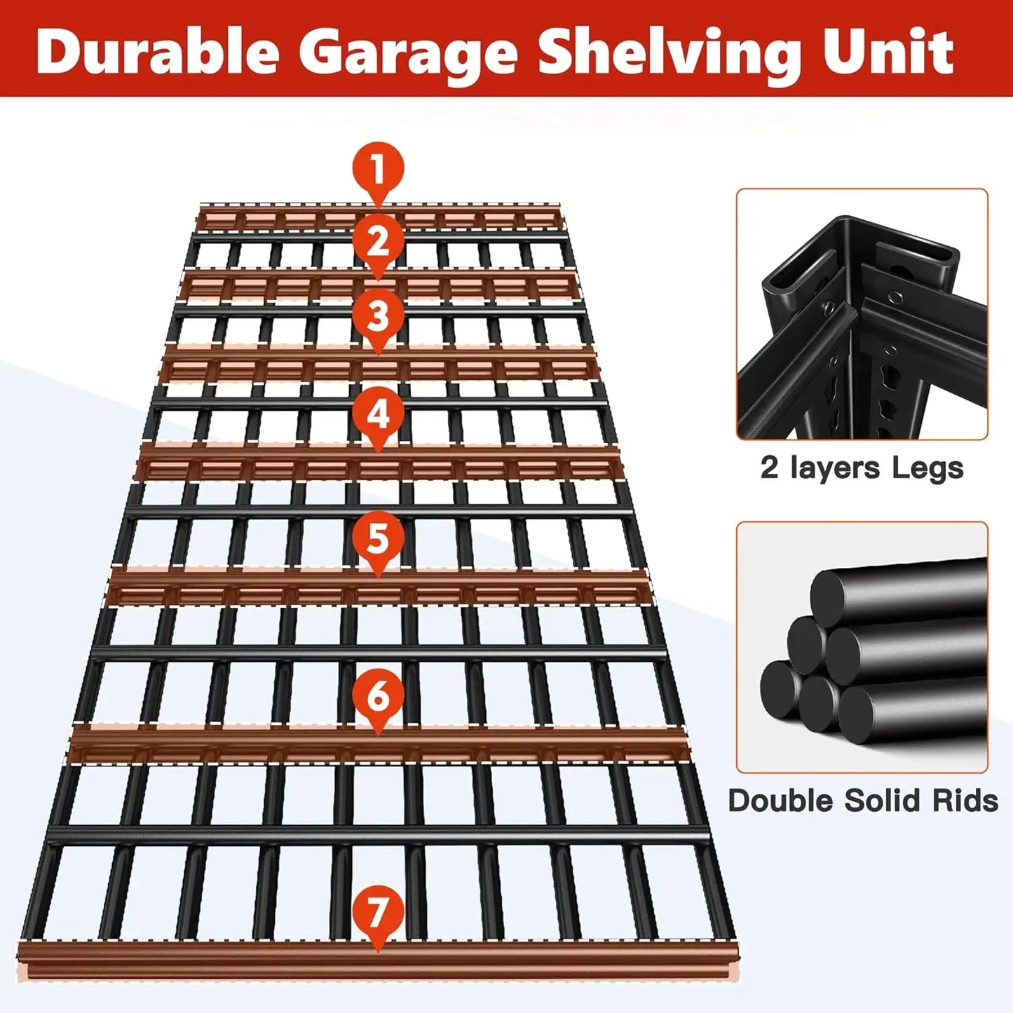 84" H Garage Shelving, 6-Tier Garage Storage Shelves Heavy Duty Shelving Loads 3500LBS, 48" W