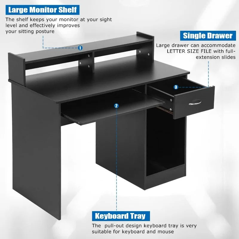 Office Desk, Computer Desk with Drawers Keyboard Tray 43" Study Writing Desks for Home with Storage Shelves,Desks & Workstations