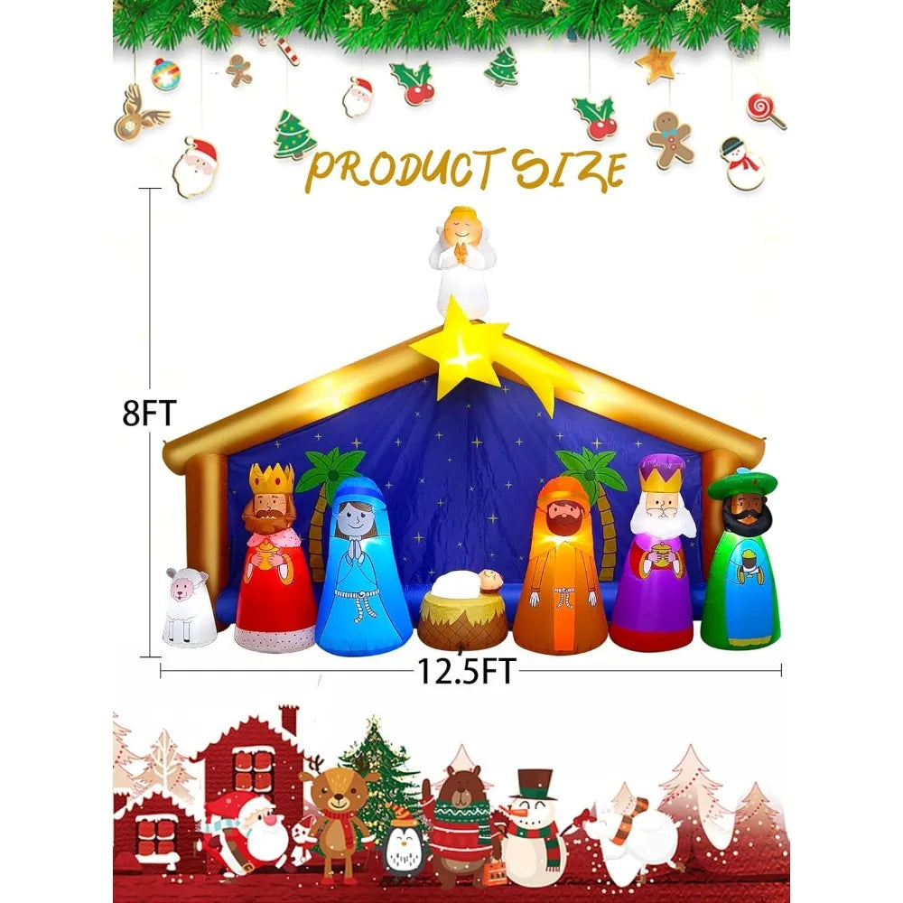 12.5FT Christmas Inflatable Nativity Scene ,Giant Xmas Bethlehem Nativity Scene Inflatable for Holiday Family Christmas Decor