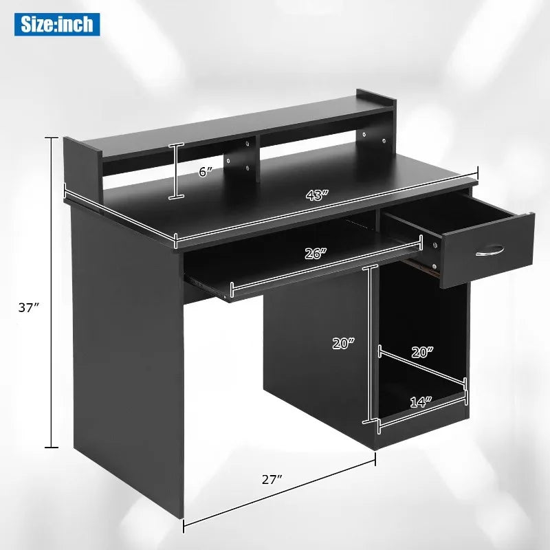 Office Desk, Computer Desk with Drawers Keyboard Tray 43" Study Writing Desks for Home with Storage Shelves,Desks & Workstations