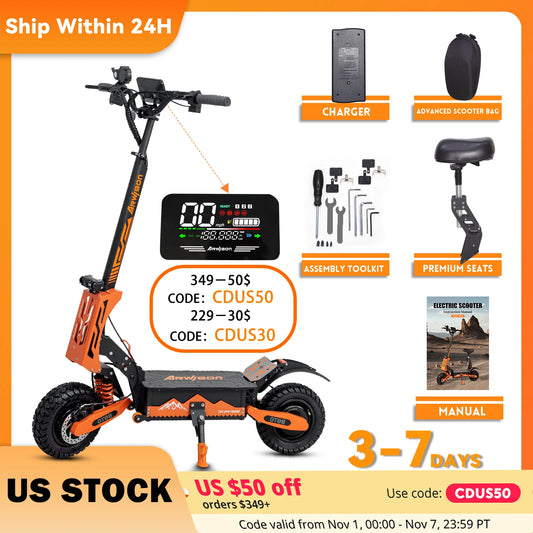 Arwibon 5600W Adult Electric Scooter Dual Motor Top Speed 50MPH