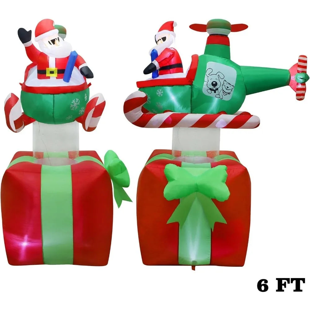 Christmas Inflatables Outdoor Decorations, 6FT Inflatable  Santa Claus with Helicopter on Gift Box