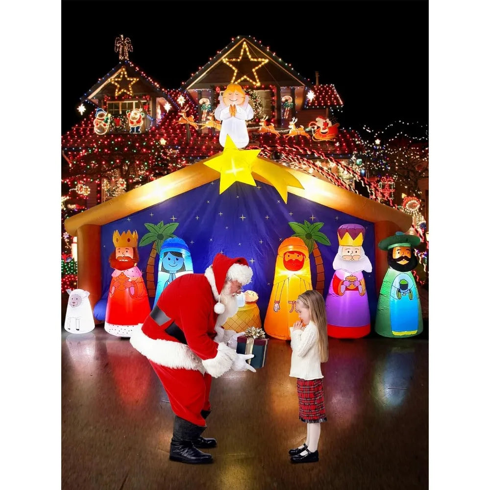 12.5FT Christmas Inflatable Nativity Scene ,Giant Xmas Bethlehem Nativity Scene Inflatable for Holiday Family Christmas Decor