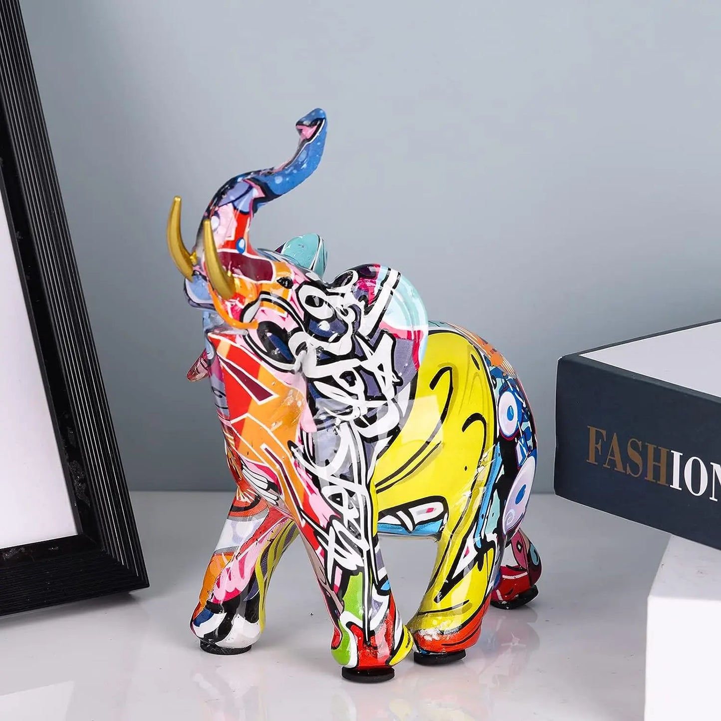 Graffiti Painted Elephant Sculpture Resin Statue Art Creative Crafts Home Decor Accessories Desktop Decorations - Eclectic Goods Galore