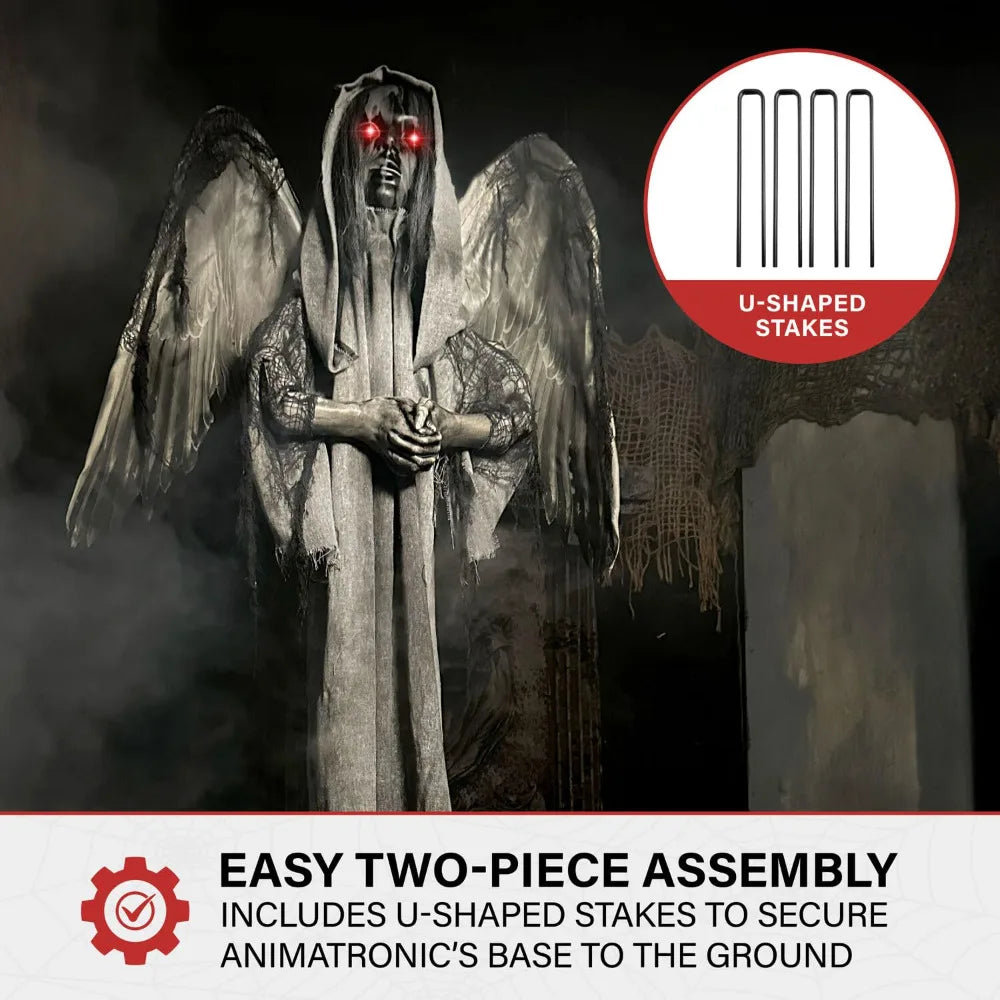 Lifesize Animatronic Scary Haunted Angel Statue with Touch Activated Lights and Sound Battery-Operated Indoor or Covered Outdoor - Eclectic Goods Galore