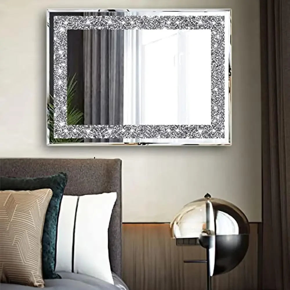 Crystal Decor Wall Mirrors Set Silver Crush Diamond